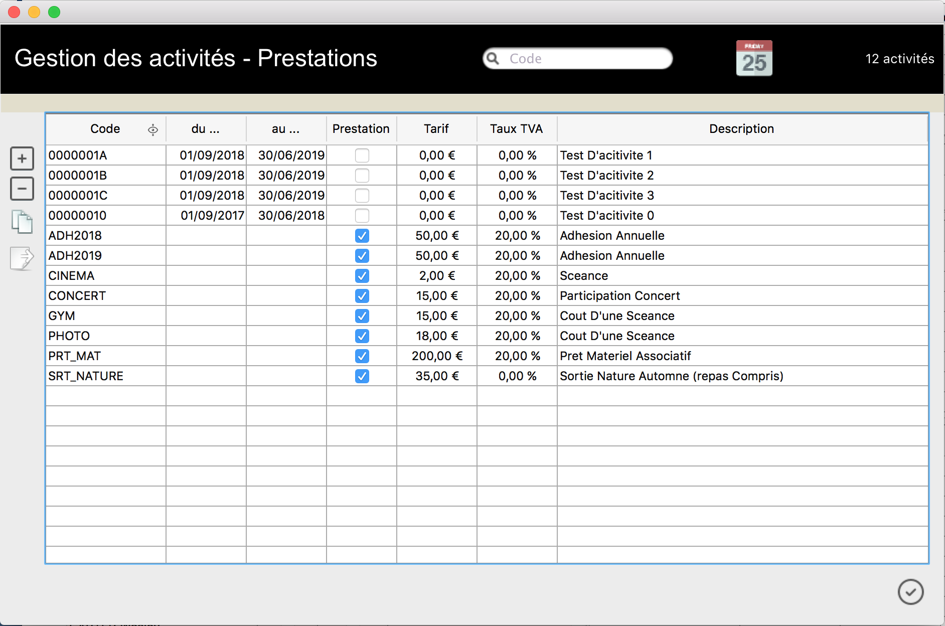 Gestion des activités